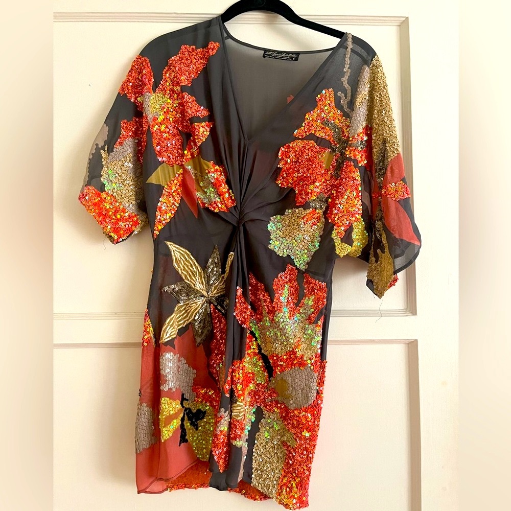 Stunning All Saints chiffon embroidered sequin tunic / mini dress